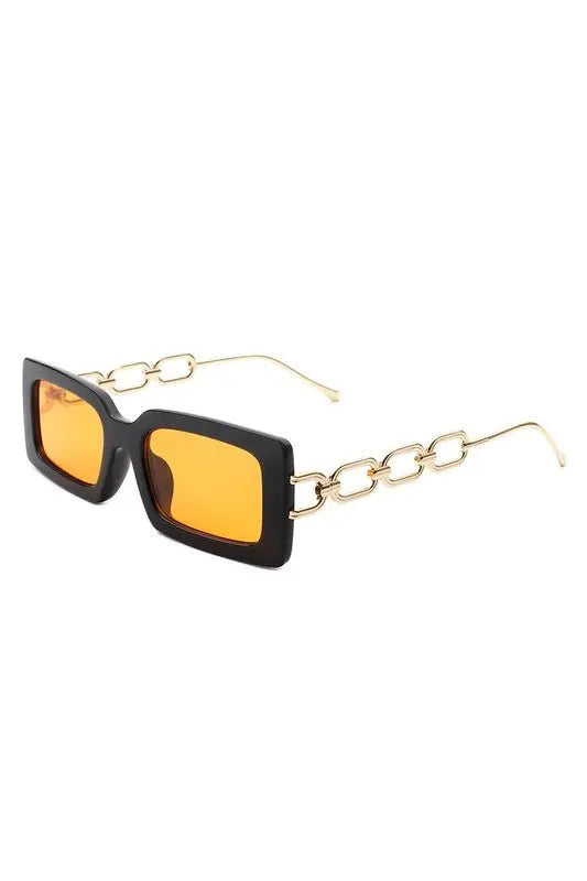 Square Flat Top Chain Link Design Sunglasses Sunglasses Cramilo Eyewear   