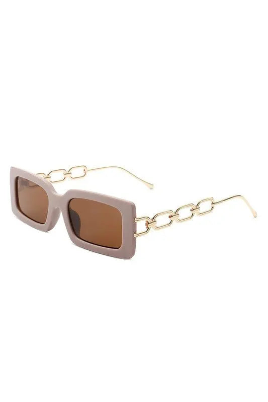 Square Flat Top Chain Link Design Sunglasses Sunglasses Cramilo Eyewear Nude One Size 