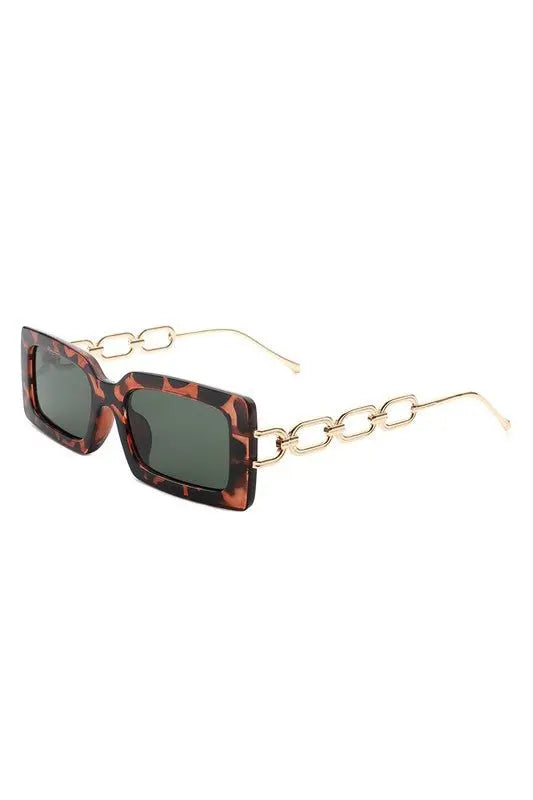 Square Flat Top Chain Link Design Sunglasses Sunglasses Cramilo Eyewear Tortoise One Size 