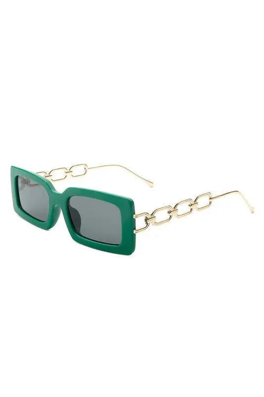 Square Flat Top Chain Link Design Sunglasses Sunglasses Cramilo Eyewear Green One Size 