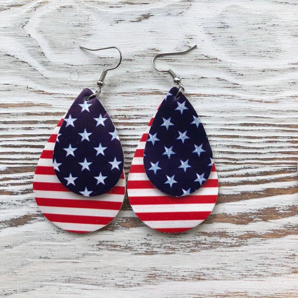 Patriotic Teardrop Synthetic Leather Earrings Earrings Olive Felix   