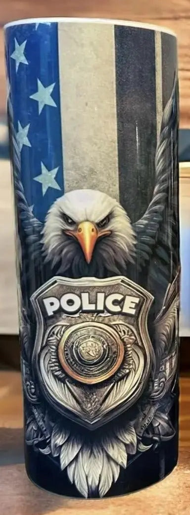 Police-Themed Drinkware Mugs Kimz Cove 20oz. Blue Line Flag with Eagle Tumbler  