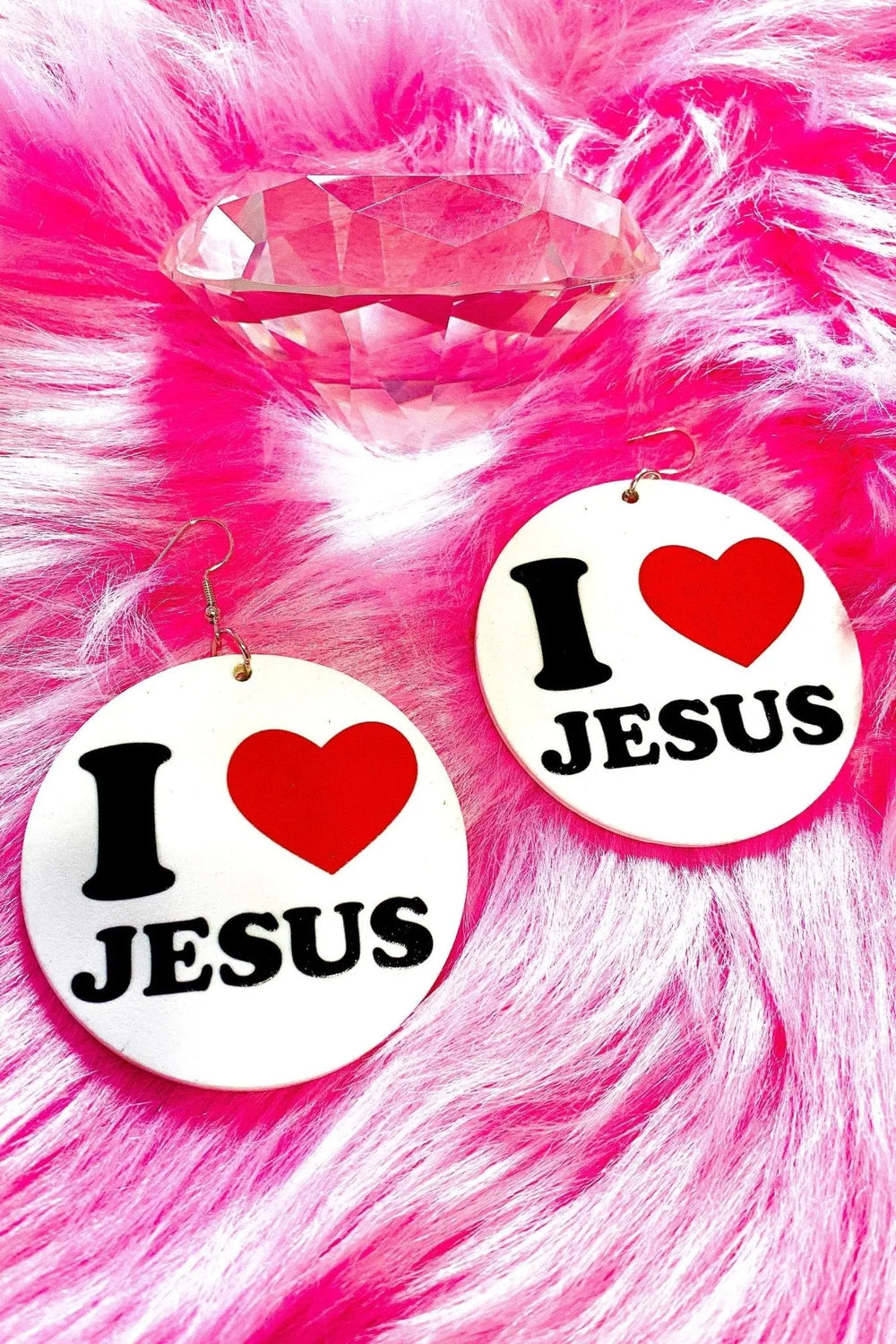 I Love Jesus Round Earrings Earrings Burgundy Uranus   