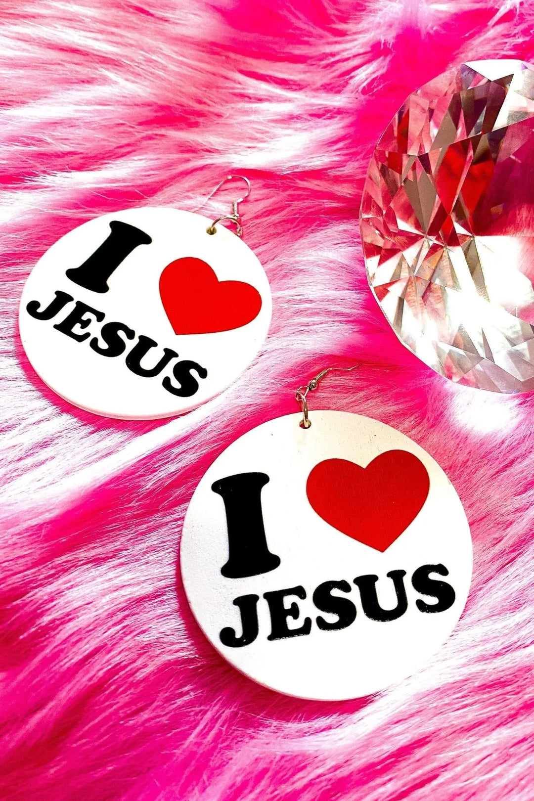 I Love Jesus Round Earrings Earrings Burgundy Uranus   