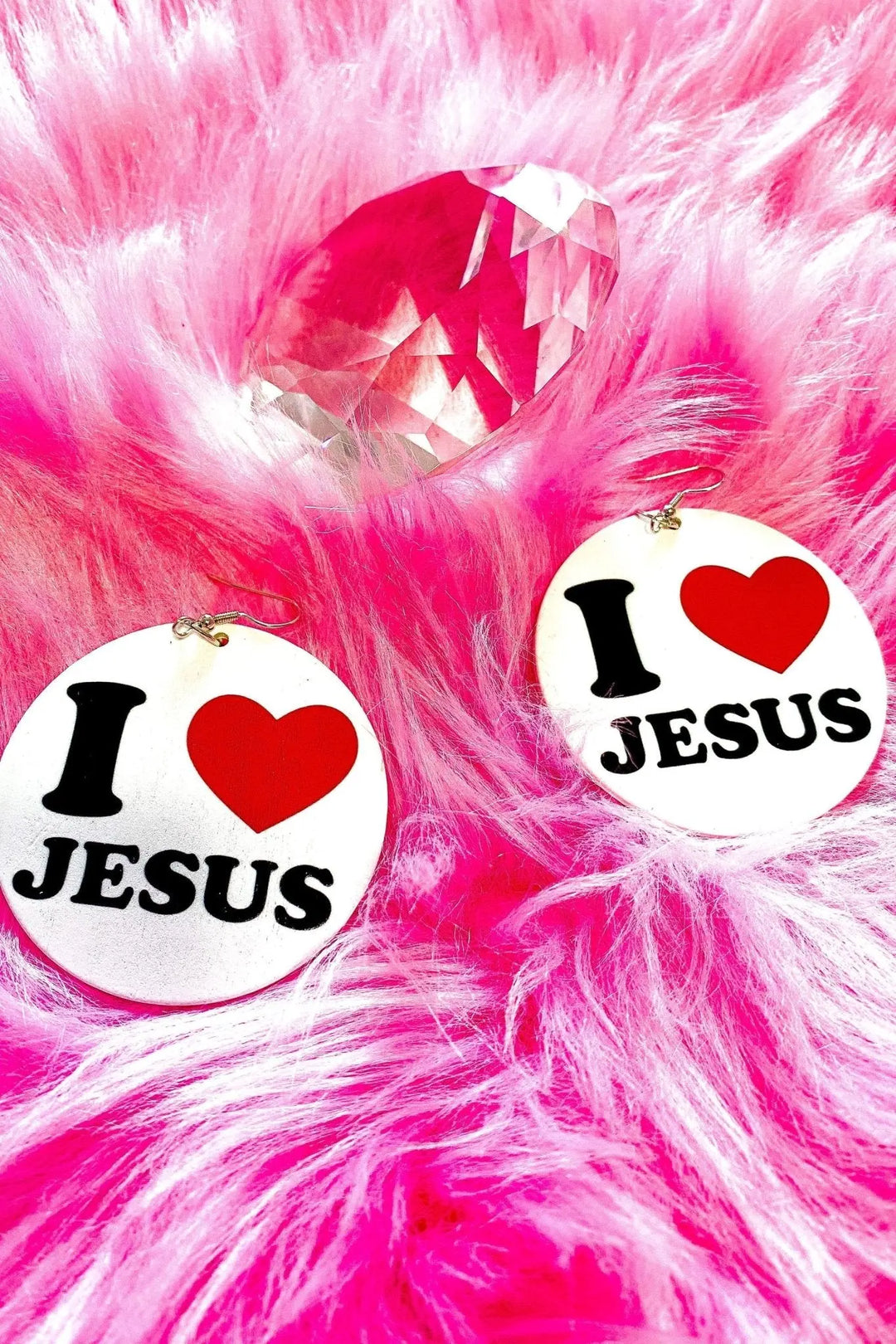 I Love Jesus Round Earrings Earrings Burgundy Uranus   