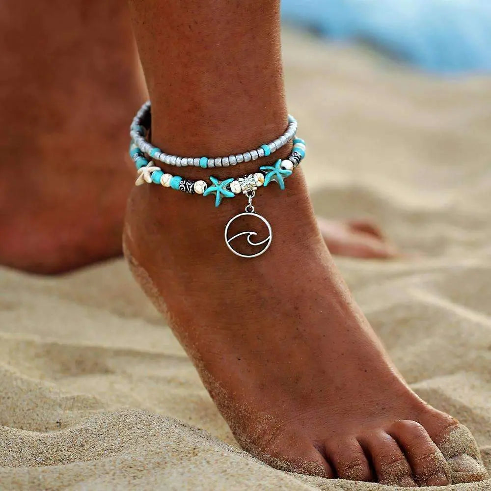 Ocean Theme Double Layer Anklet Bracelets Jasper   